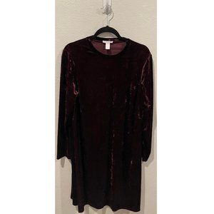 LONDON TIMES Wine Velvet Long Sleeve Mini Dress